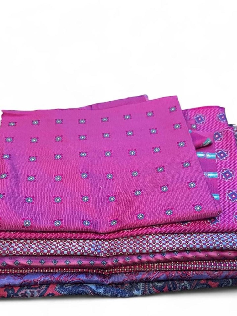 7 pc bundle lot rich magenta 100% Italian silk fabric remnants sewing diy
